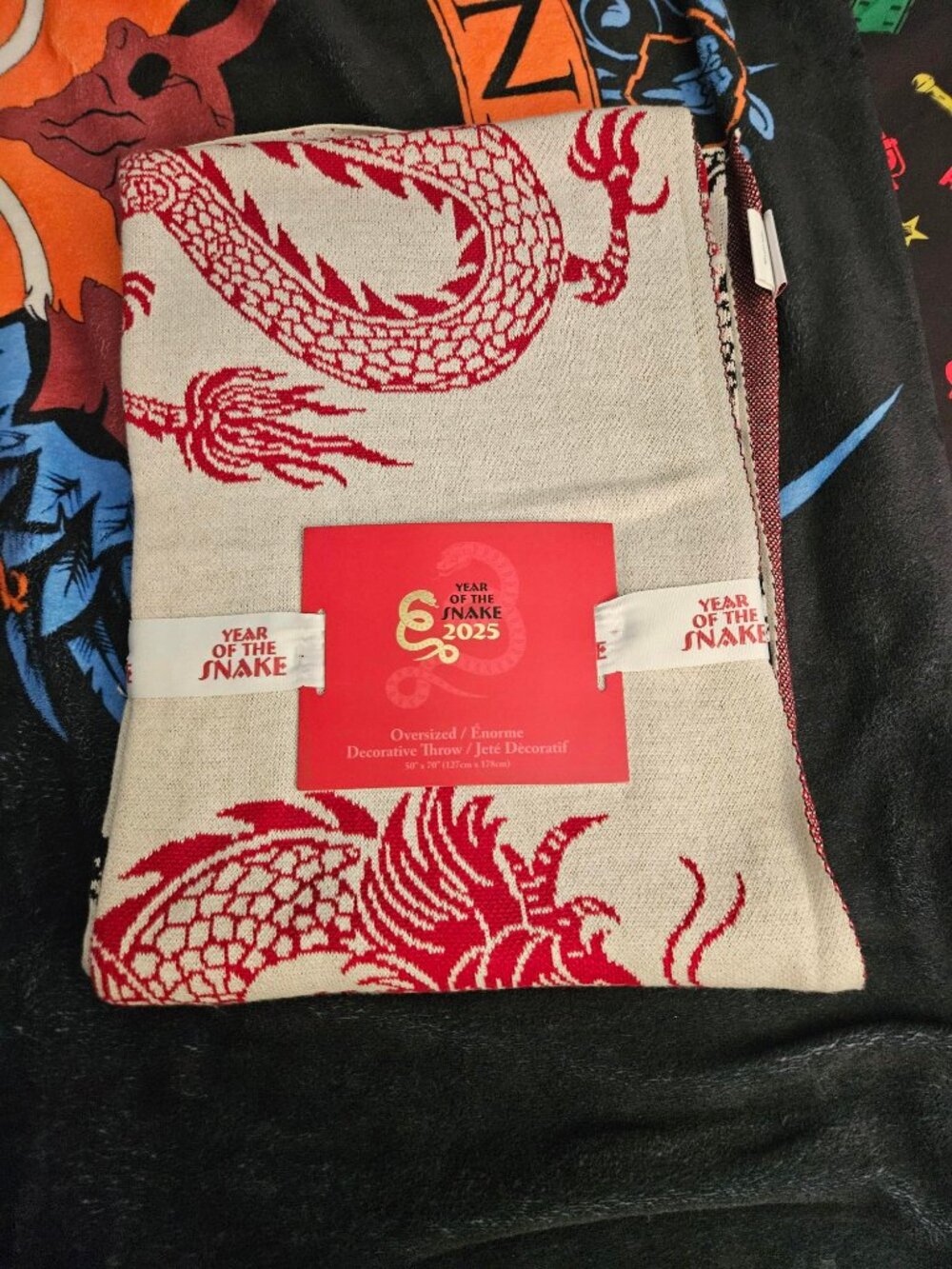 2025 Year Of The Snake Red & Dragons 50 X 70 Inch Decorative Throw